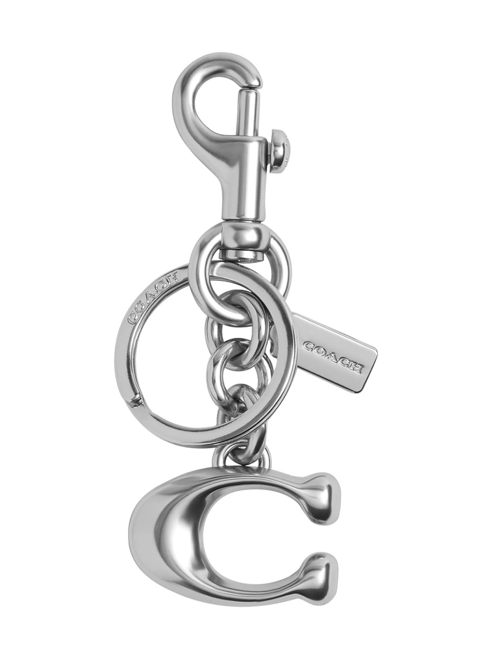 New Coach Silver Keychain Bag Charm with Silver 'C' Hardware